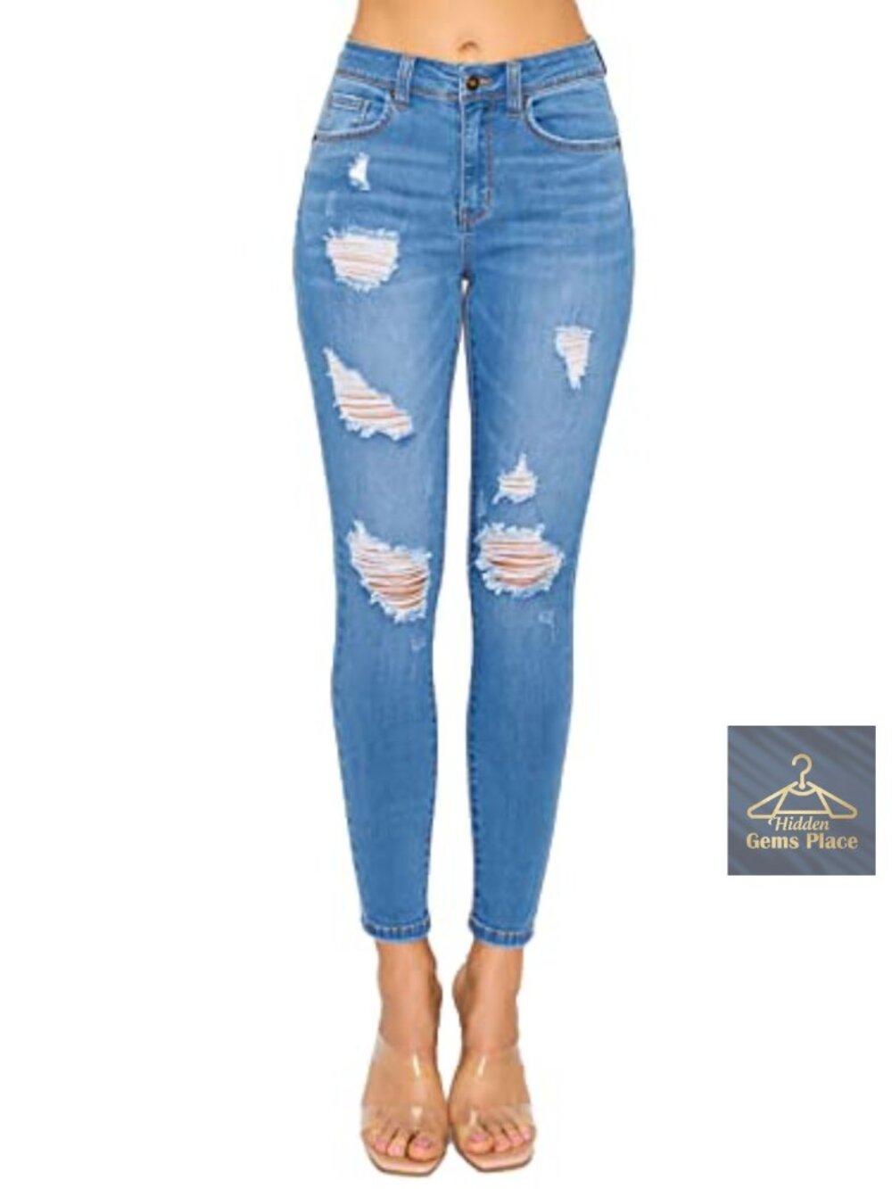 High Rise Push-Up Skinny Jeans with Rips Modal Stretch